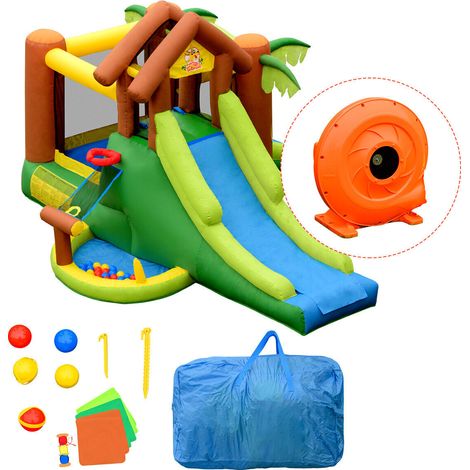 COSTWAY Inflatable Bounce House Indoor Outdoor Kids Jumping Castle Slide w/ Air Blower (1/5)