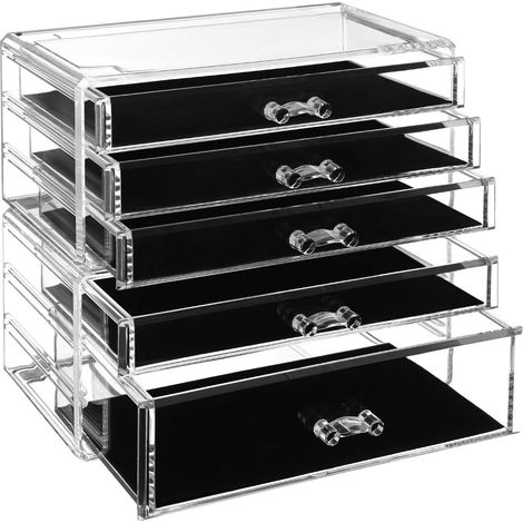Set mit 1 stapelbaren, transparenten 5-Schubladen-Box, ideales Geschenk, für Schmuck und Kosmetik (Polystyrol).