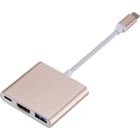 Adaptateur USB-C à HDMI INF, Multiport Type-C à HDMI, Hub USB-C 3 en 1 avec 4K HDMI, USB 3.0, USB-C, Or (1/5)