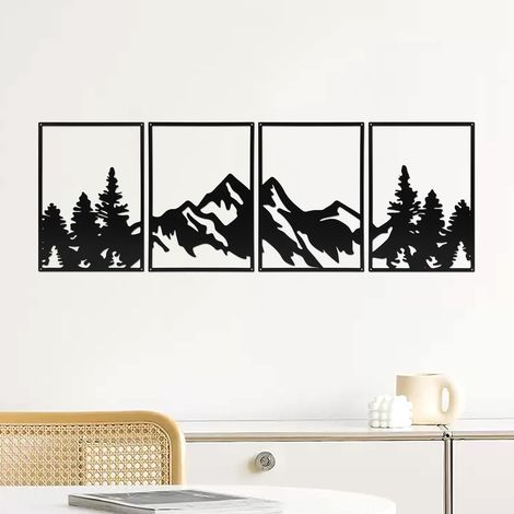 Décorations Murales en Métal, Art Mural Minimaliste, Lot de 4Pcs Scène de Montagne Moderne pour Salon Chambre Bureau (1/5)