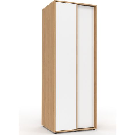 Schrank 2 Schiebetüren SLIDEA Holz und Weiß 60 cm Kleiderschrank mit Regal