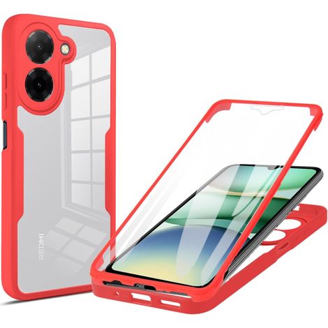 Coque pour Xiaomi Redmi A5 4G, Protection D'écran Intégrée Housse Antichoc Militaire Double Face, Case Bumper Anti-Rayures en Silicone Transparent à 360°. Rouge (1/5)