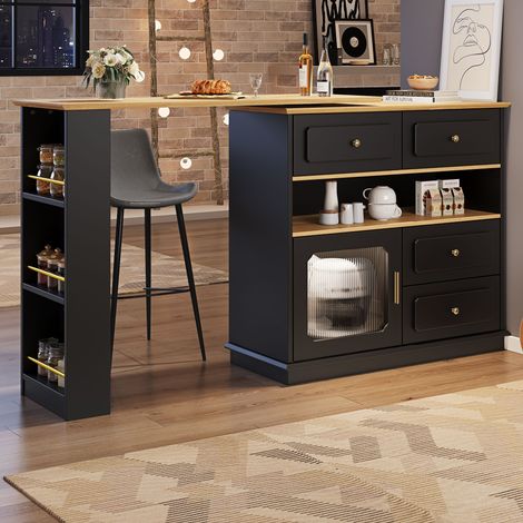 Tavolo Bar Allungabile con 4 Cassetti e 3 Ripiani, Piano Girevole a 360°, per Cucina, 125×39×104.5 cm (1/5)
