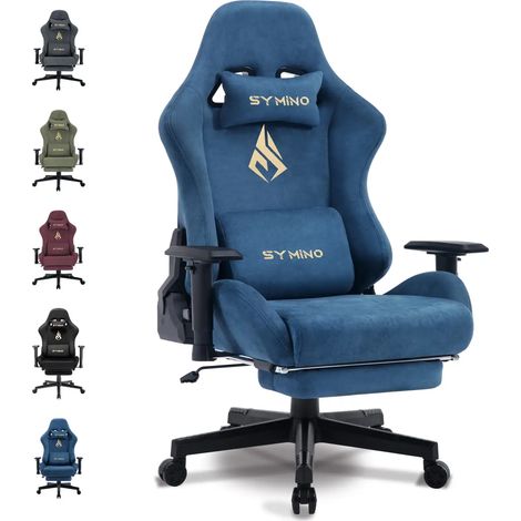 Symino Gaming Stuhl, Atmungsaktiver Bürostuhl aus Hochwertigem Stoff, So Weich Wie Pelz, Ergonomischer PC-Stuhl, Verstellbarer und Drehbarer Schreibtischstuhl mit Fußstütze (1/4)