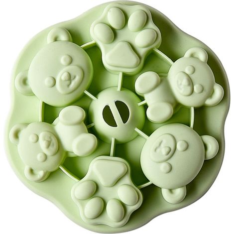 Moule à glace en silicone vert, en forme d'ourson mignon, idéal pour les préparations pour bébé, les gâteaux vapeur et les glaçons.