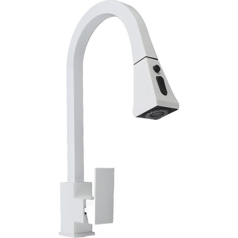 Rubinetto da cucina universale, rubinetto da cucina ad arco, antiruggine, a prova di perdite per bagno, bianco.