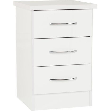 Nevada 3 Drawer Bedside Cabinet Chest Side Table Storage Unit - White Gloss
