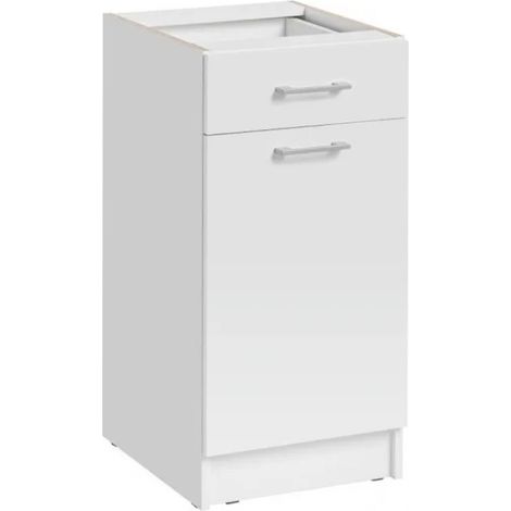 Cuisineandcie – Meuble bas de cuisine blanc 1 porte 1 tiroir L 40 cm – Façade stratifiée 18 mm – Amortisseurs pour fermeture douce – Rangement optimisé (1/5)