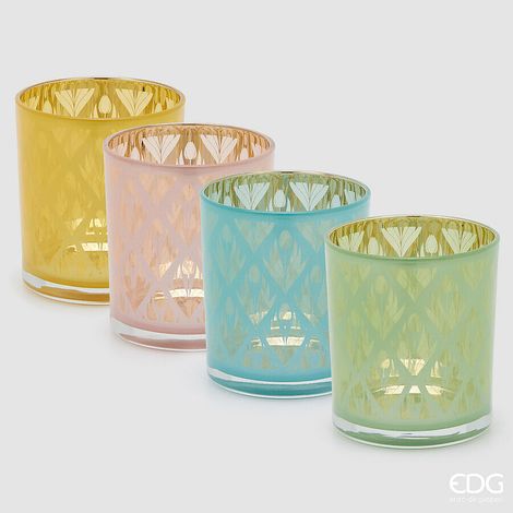 EDG Enzo De Gasperi Portacandela Tulipano Rombi Cilindro H 10 Cm D 9 Cm 4 Ass. Multicolor 1 Pz