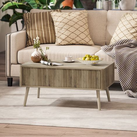 Couchtisch mit Hebemechanismus, versteckten Staufächern und Kiefernholzbeinen für Wohn- und Esszimmer, 91 x 56 x 43 cm, Eiche