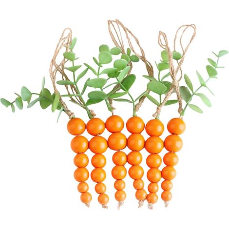 KOWOLL 5 carottes suspendues en bois et perles, décorations pour sapin de Pâques, garnitures pour paniers de Pâques, décorations printanières de style champêtre, décoration pour plateaux à étages. (1/5)