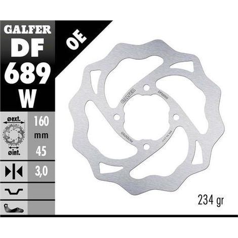 Disco de freno trasero Galfer para KTM 65 SX '98-'22, Gas Gas MC 65 '21-'22 (160x45x3) (4x6,5 mm) Wave