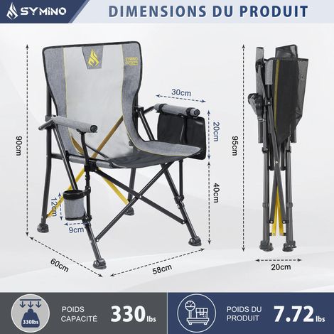 Symino Chaise Pliante Camping-Lot de 1, Tissu Oxford 600D Semi-Transparent, Capacité 120 kg, Léger et Portable, pour Plage Jardin Pêche