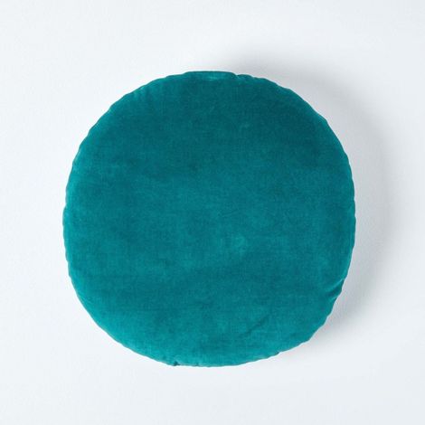 HOMESCAPES Emerald Green Velvet Cushion, 40 cm Round