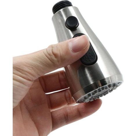 Rubinetto di ricambio per lavello da cucina - Doccetta estraibile in plastica spazzolata, con 2 modalità di getto (getto a spruzzo, getto continuo) e pulsante di arresto. (1/4)