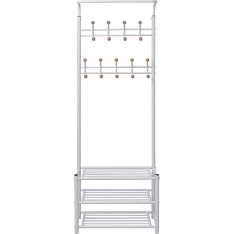 Armoire à Chaussures, Meuble Étagère de Rangement, Porte-manteau avec rangement de chaussures 68x32x182,5cm Blanc OIB3056E (1/4)