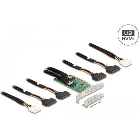 Delock Tarjeta PCI Express 4.0 x16 a 4 x SFF-8639 NVMe - BifurcaciÃ³n - Factor de forma de perfil bajo