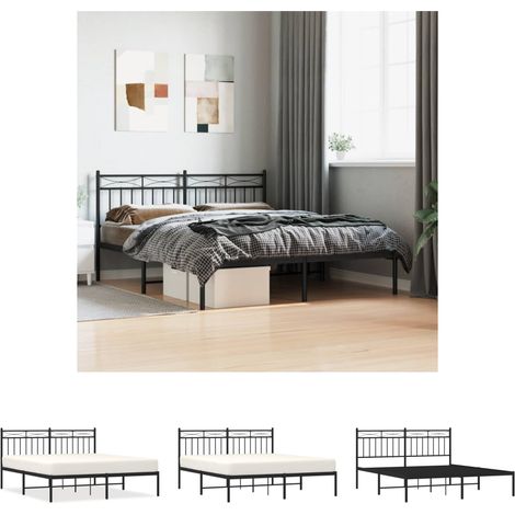 The Living Store Bettgestell mit Kopfteil Metall Schwarz 150x200 cm - Betten & Bettgestelle
