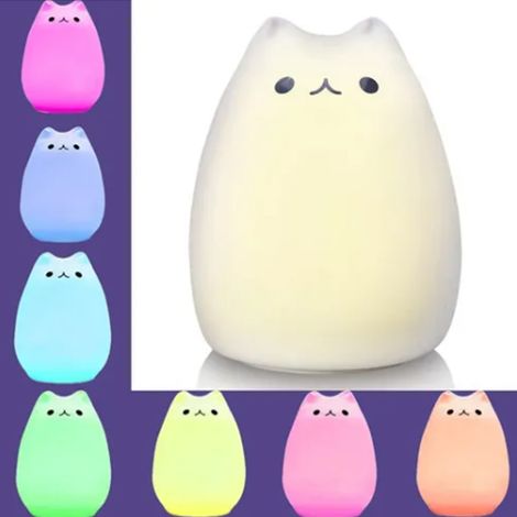 Veilleuse Chat Mignon pour Enfants 7 Couleurs LED Tactile Lampe de Chevet Rechargeable USB (1/5)
