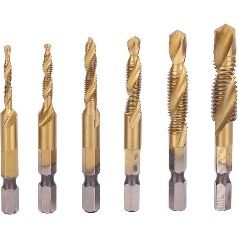 CSPARKV (6 piezas) Juego de brocas combinadas de macho de roscar, brocas combinadas de vástago hexagonal en espiral HSS, kit de herramientas de vástago hexagonal M10 M8 M6 M5 M4 M3 Herramientas de ros (1/5)