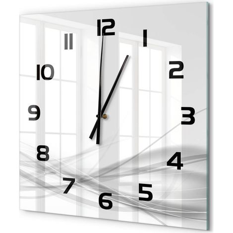 Grande Horloge Murale Carrée Déco Salon Verre Trempé Silencieuse Design Contemporain Abstraction de vague 60x60 cm (1/5)