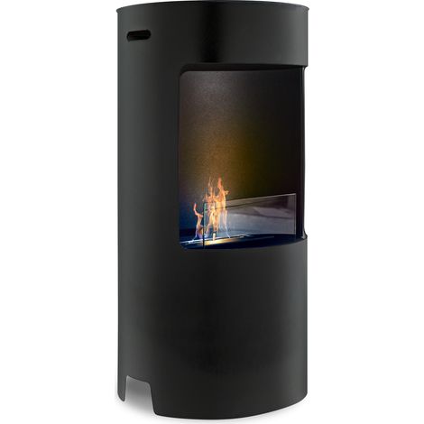 Giulio Cesare - Caminetto a bioetanolo da terra con 1 bruciatore da 1.5L. Camino a bioetanolo da appoggio in acciaio inox e vetro temperato. Colore Nero. Ø40x80 cm