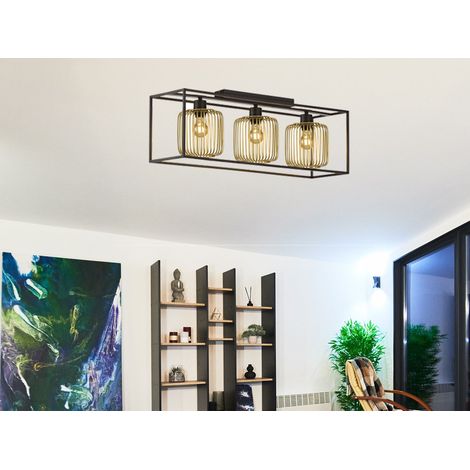 LED Deckenleuchte 3-flammig Schwarz Gold dimmbar über Schalter, Breite 83cm (1/5)