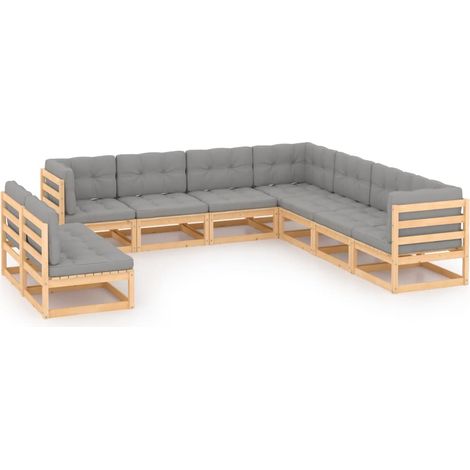 Set Salotto Giardino 9 pz Cuscini Antracite Legno Massello Pino vidaXL (1/5)