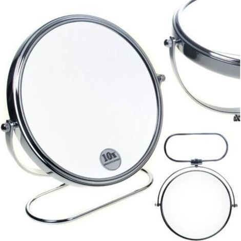 Miroir Maquillage Pliable, x10 Grossissement, 8\" Cosmétique sur Pied pour Chambre et Voyage, Ø 20 cm de Table, Double Visage Tournant de Rasage (1/4)