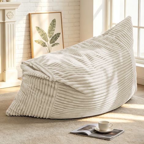 Pouf letto convertibile 3 in 1, sedia divano letto in velluto a coste bianco (1/5)