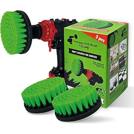 ZOLGINAH Premium Drill Scrubber Set de 3-Stiff-Green-13cm-Won't Scratch Surfaces-Adecuado para cocina, estufa, horno, gabinete, encimera, ollas sucias, limpieza de linóleo