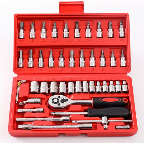 Ensemble d'outils à main avec clé à douille, cliquet, tournevis et clé dynamométrique pour réparation automobile et usage domestique (1/3)