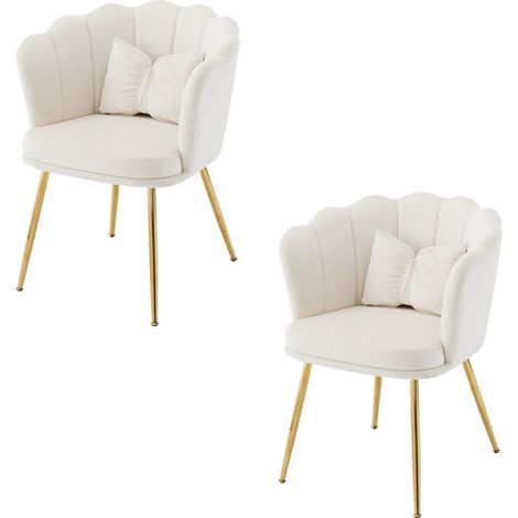 Lot de 2 chaises, chaises coquillage, pieds en métal, coussins papillon,fauteuil de salon, Convient pour la salle à manger de la chambre, velours, Beige (1/5)