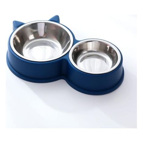 Gamelle pour Chat, Gamelles Doubles, Gamelle Chat en Acier Inoxydable Ensemble, Mangeoirs et Abreuvoirs pour Chat Chiots Hamsters Lapins Petits Animaux（Bleu