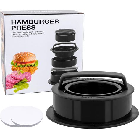 Prensa para hamburguesas 3 en 1, molde antiadherente para hamburguesas, utensilios para barbacoa, accesorios para asar a la parrilla, con 200 hojas de papel encerado para hamburguesas (1/5)