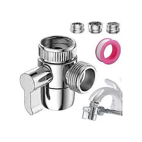 3-Wege-Duschumstellventil mit Armaturenadapter M22-M24, M22-G1/2, für Bad und Küche (Armatur nicht enthalten), Chrom