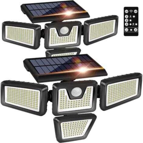 Solar Security Lights, IP65 Waterproof Outdoor Floodlights with Wide Angle Illumination and 4 Heads, Solar Floodlight for Porch, Garden, Patio, Driveway, Garage, Pack of 2