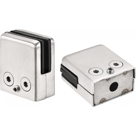 Edelstahl-Glasklemme, 2 Stück, flache Unterseite, quadratische Glashalterung für 8–10 mm dickes Glas, Treppengeländer, Glasbefestigung (1/5)