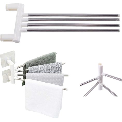 Porte-serviettes pivotant pour salle de bain, blanc, 4 bras rotatifs, aluminium, fixation murale (1/5)