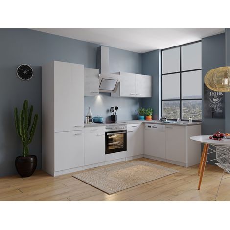 Cuisine Kitchenette d'angle Blanc Béton Malia 280x172 cm Respekta (1/4)