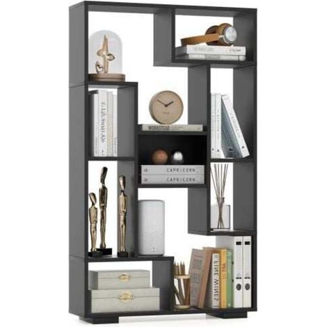 Design géométrique, bibliothèque 120 cm à 11 étagères ouvertes avec kits anti-basculement pour salon bureau (1/5)