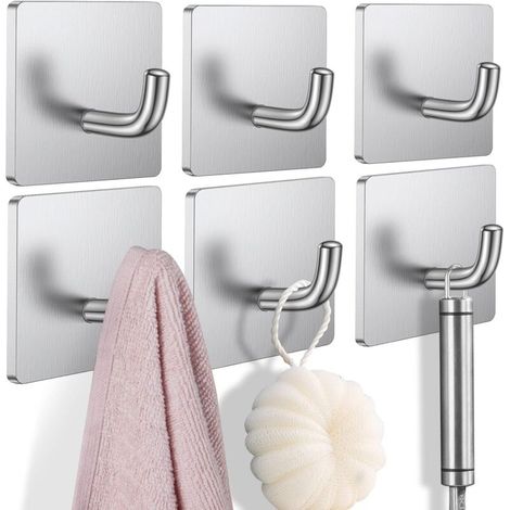 6 Pack Heavy Duty Adhesive Hooks Stick On Wall Hooks Towel Hooks Waterproof Stainless Steel Adhesive Hooks For Towels Adhesive Hanger Clothes Racks