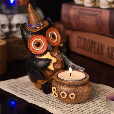 Bougeoir gothique en forme de hibou, Décorations de Hibou d'halloween pour fête, cheminée, Maison, Jardin (1/5)