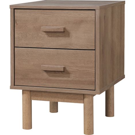 Table de chevet avec 2 tiroirs en mélaminé chêne (1/5)