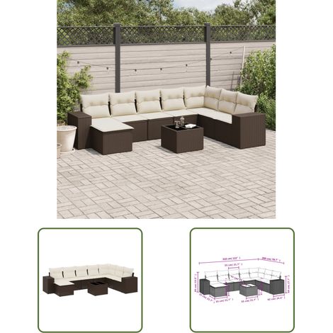 vidaXL Salon de jardin avec coussins 9 pcs marron résine tressée (1/3)