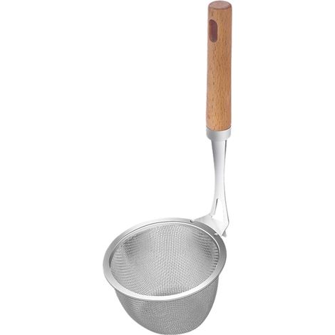 Cuillère Écumoire En Acier Inoxydable - Filtre À Mailles - Poignée Bois - Pour Fondue Chinoise Noodle Soup Dumplings Malatang - 1 Pièce (1/5)