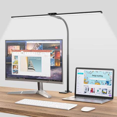 Lampe de Bureau LED Puissante, Dimmable Lampe Architecte à Pince, 5 Modes de Couleur, Protection Yeux Lumière Bureau Tactile Contrôle pour PC Travail, Étude, Noir (1/5)