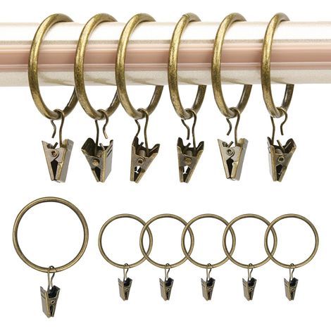 Lot de 30 anneaux à clips, anneaux de rideau métalliques avec crochets, diamètre intérieur 32 mm, pour fenêtres et portes, rideau de douche (1/5)