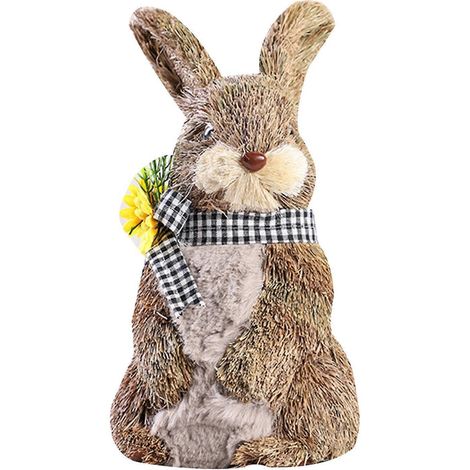 Künstlicher Strohhase als Dekoration, Tierfigur mit Sonnenblumen-Schal, für Zuhause, Schlafzimmer, Büro, Geschäft oder Laden (1/5)