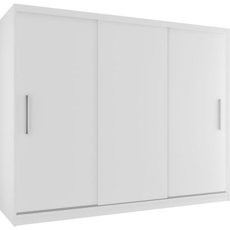 BELINI Grande Armoire 3 Portes Coulissantes VERONA SI 232 cm - Penderie & Tringle - Chambre Adulte - Blanc Mat (1/5)